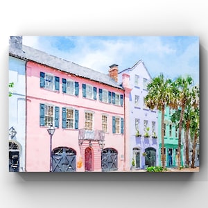 Rainbow Row, Charleston South Carolina Watercolor Print, Digital Art, Picture to Painting