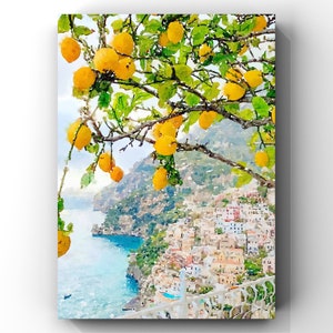 Positano Lemon Tree,  Amalfi Coast Watercolor, Italian Coast, Coast of Italy, Italian Inspired Art, Italian Lemon Tree, Amalfi Coast Lemons