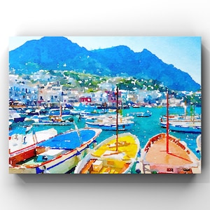 Amalfi Coast Watercolor Art Print: Capri, Positano (Digital Download)