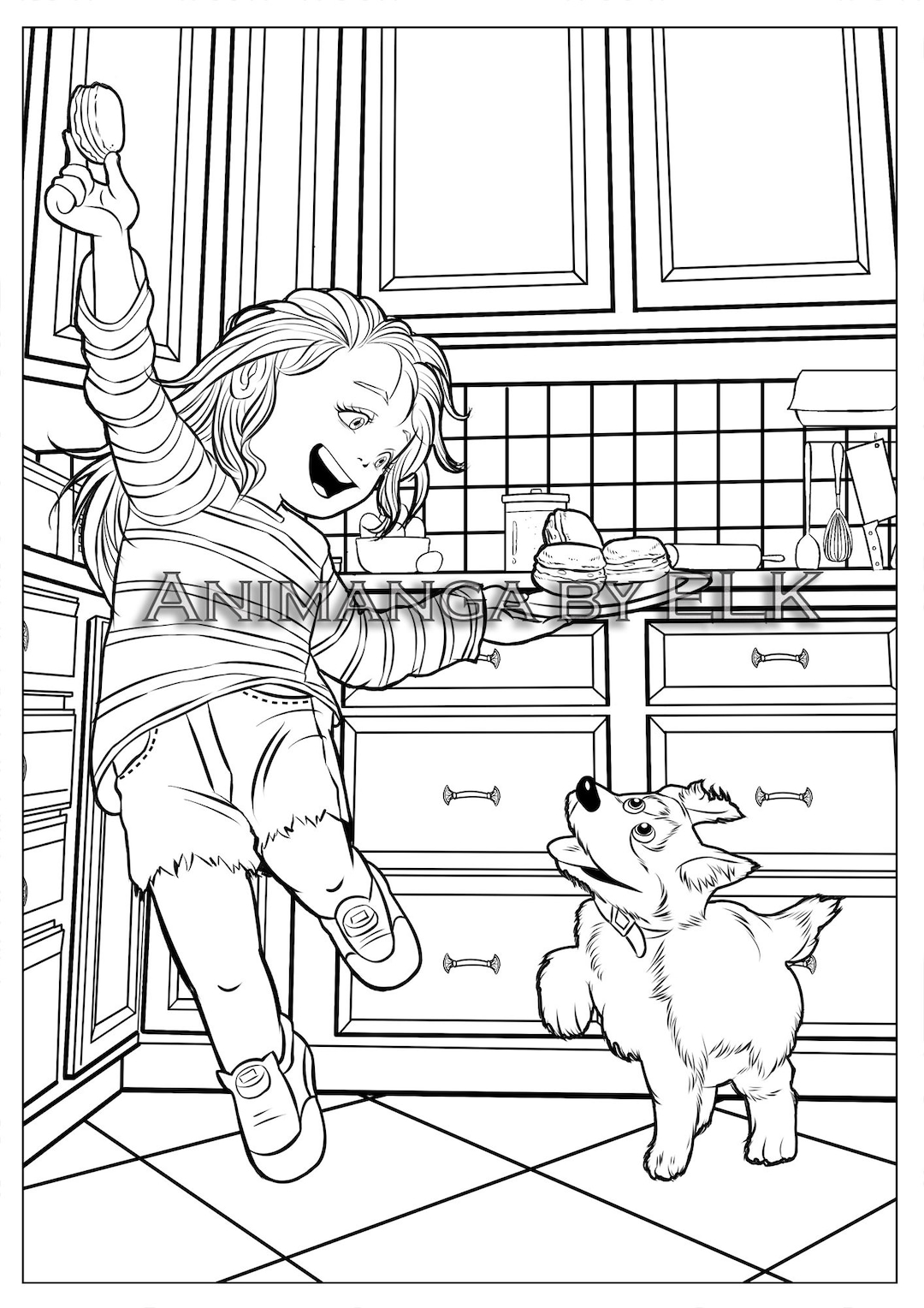 Anime Coloring Page for Kids, Instant Download and Ready for Print and