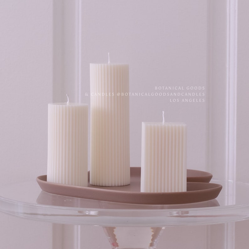 Luxury Ribbed Pillar Candles Soy Wax Blend Candles Unique Etsy