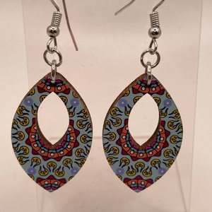 Wood Boho dangle earrings teardrop shape