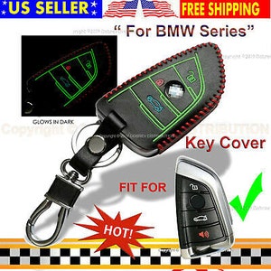 NPSNGSJY Car Key Fob Cover for BMW X1 X2 X3 X5 X6 2 5 6 7 Series Key Fob  Case Accessories Protective Leather Keyless Entry Smart Remote Key Case