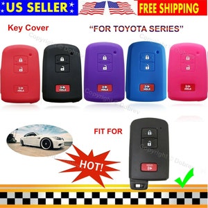 May include: Key covers in red, black, purple, blue, and pink. The covers are designed for Toyota series keys. The image includes the text "US Seller", "Free Shipping", "Key Cover", "For Toyota Series", "Fit For", and "Hot!"