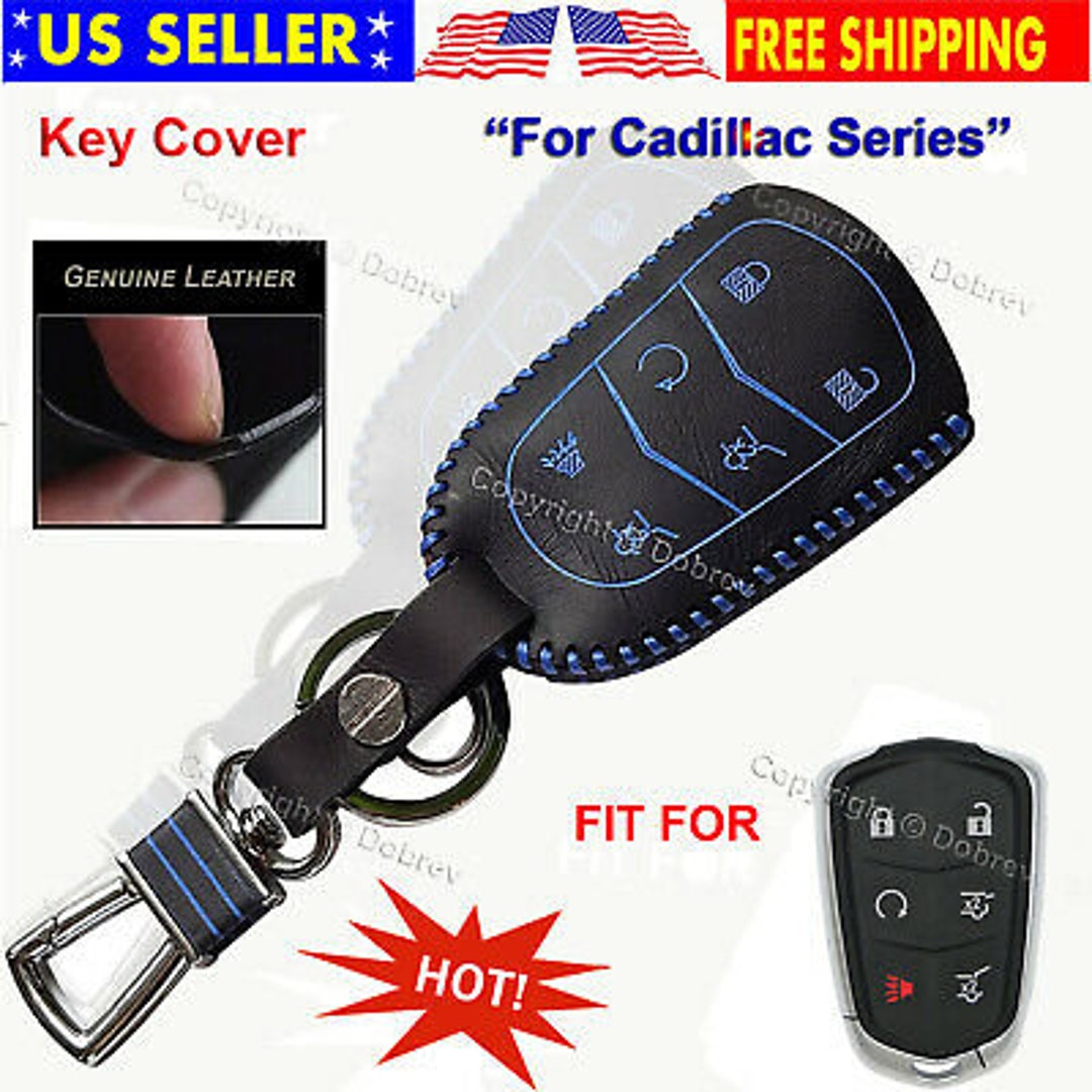 PU Leather Smart Key Fob Case Cover For Cadillac Escalade (2015 2016 2017 2018) – Protective Key Chain