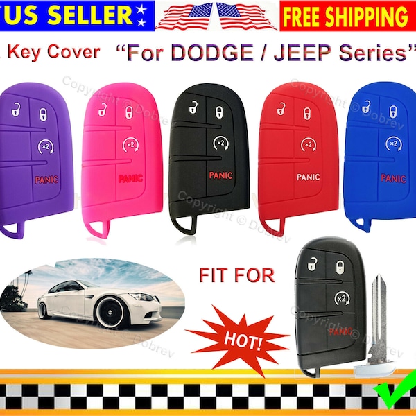 Dobrev 4 Button Silicone Case Cover Fob Skin Protector for Dodge Ram Durango Challenger Jeep Renegade Trailhawk Compass Grand Cherokee Key