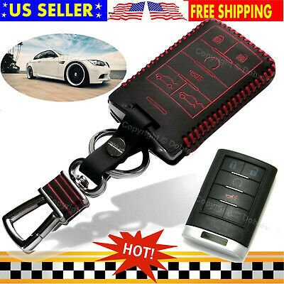 ZSPDACC Compatible with Cadillac Key Fob Cover Red TPU Car Key Chain Leather Lanyard Holder Case Protector Escalade ESV CT4 CT5 Accessories