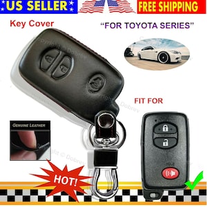 3B Dobrev Genuine Leather Case Cover Fob Holder Keyless Entry Protector Skin with Keychain for Toyota 4Runner Venza Scion Smart Remote Key