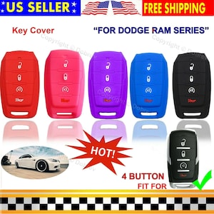 May include: Key covers in red, pink, purple, blue, and black, designed for Dodge Ram series vehicles. Each cover features four buttons and a horn symbol. The image includes the text "US SELLER" and "FREE SHIPPING".