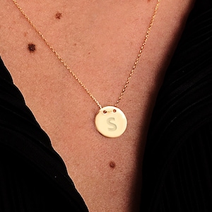 14K Solid Gold Personalized Disc Necklace | Engraved Disc Pendant for Women | 14K Real Gold Jewelry | Gift for Her