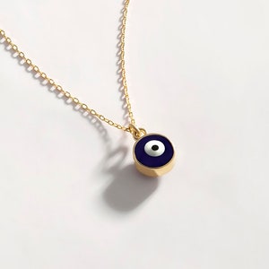 Evil Eye Necklace in 14k Solid Gold for Women - Protection Good Luck Necklace - Blue Evil Eye Minimalist Pendant Necklace - Bridesmaid Gift