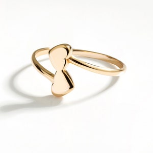 10K 14K Solid Gold Double Hearts Ring | Stackable Two Heart Shaped Ring | Love Ring for Women | Valentine&#39;s Day Gift