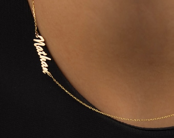 14K Solid Gold Custom Signature Name Necklace | 14K Real Gold Personalized Cursive Name Necklace | Personalized Jewelry for Women