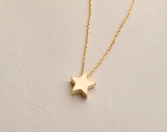 14k Solid Gold Star Necklace • Star Pendant Necklace • Celestial Necklace • Tiny Star Necklace • Valentine's Day Gift for Women