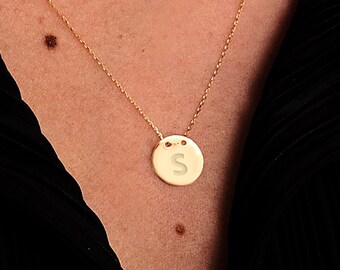 14K Solid Gold Personalized Disc Necklace: Engraved Pendant