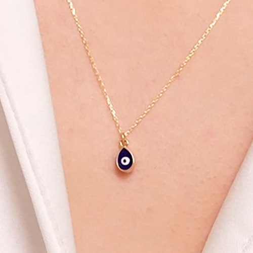 Evil Eye Necklace 14K Real Gold Pendant Eye Charm Dark Etsy