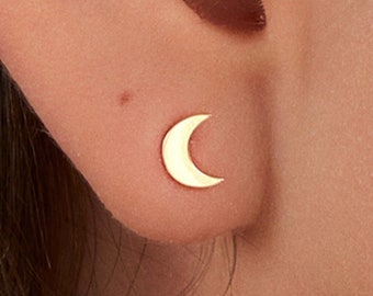 Crescent Moon Earring in 14k Solid Gold for Women - Dainty 14k Real Gold Moon Stud Earrings - Half Moon Earrings- Star and Moon Jewelry