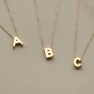 14k Solid Gold Initial Necklace for Women 14k Personalized Letter Pendant Necklace 14k Real Yellow White or Rose Gold Alphabet Necklace image 3