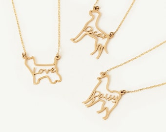 Dog Name Necklace in 14K Solid Gold for Women | 14K Real Gold Personalized Pet Name Necklace | Custom Gold Animal Jewelry | Memorial Gift