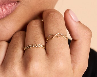 14K Solid Gold Spiral Ring • Gold Geometric Ring • Gold Stack Ring • Statement Ring • Simple Ring • Valentine's Day Gift for Women