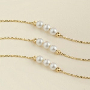14k Real Gold Three Pearls Bracelet for Women - Bead Balls and Majorica Pearls Charm Bracelet - 14k Gold Bracelet - Birthday Gift for Her