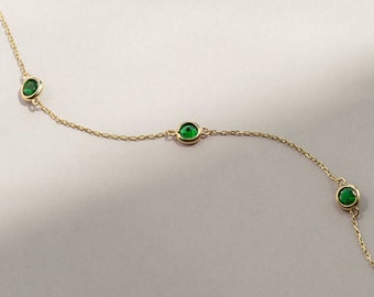 Dainty Emerald Station Bracelet for Women in 14k Solid Gold - May Birthstone  Bracelet - Emerald Gemstone Jewelry - Bezel Station Bracelet