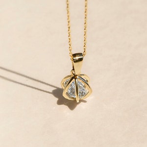 Cage Diamond Necklace • 14k Solid Gold Locket for Women • CZ 14k Gold Necklace • Everyday Necklace • Valentine's Day Gift for Women