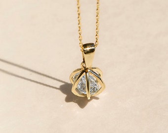 Cage Diamond Necklace • 14k Solid Gold Locket for Women • CZ 14k Gold Necklace • Everyday Necklace • Valentine's Day Gift for Women