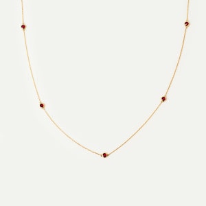Ruby Station Necklace in 14K Solid Gold | Dainty July Birthstone Yard Necklace for Women | 14K Real Gold Ruby Necklace | Birthday Gifts