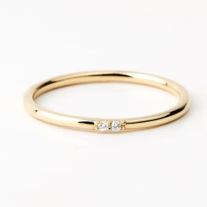 14K Solid Gold Diamond Minimalist Ring | Minimalist Diamond Wedding Band for Women | 14k Gold Diamond Stackable Rings for Women