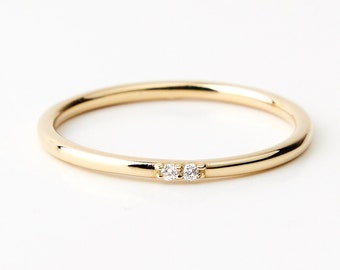 Diamond Minimalist Ring in 14K Solid Gold | Minimalist Diamond Wedding Band for Women | 14k Gold Diamond Stackable Rings for Women