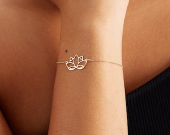 Lotus Flower Bracelet • Yoga Lover Bracelet • Boho Jewelry Bracelet • 14K Flower Charm Bracelet • Valentine's Day Gift for Women