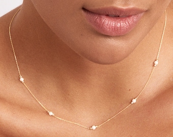 Collier de perles pour femme • Collier de perles • Collier boule en or 14 carats • Collier chaîne de perles • Cadeau de Saint-Valentin pour femme