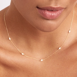 14k Gold Pearl Station Necklace: Elegant Bead Chain