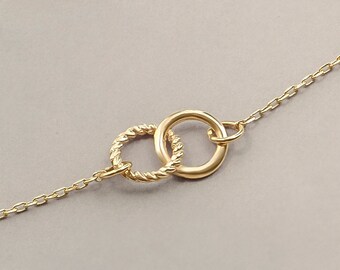 14k Solid Gold Intertwined Circles Bracelet - 14k Gold Chain Bracelet for Women - Interlocking Rings Bracelet - Mini Connection Bracelet