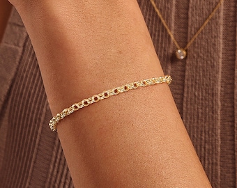 Cable Chain Bracelet • 14k Gold Classic Chain Bracelet • Layering Bracelet • Link Chain Bracelet • Valentine's Day Gift for Women