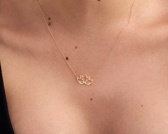 14K Solid Gold Lotus Flower Necklace • Yoga Necklace • Balance Necklace • Floral Pendant Necklace • Valentine's Day Gift for Women