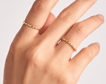 14k Solid Gold Chain Ring • Simple Stackable Ring • Dainty Gold Chain Ring • 14k Minimalist Ring • Valentine's Day Gift for Women