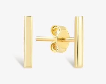 Simple Bar Earring in 14k Solid Gold for Women - Mini Bar Studs - Gold Everyday Earrings - Tiny Bar Studs - Minimal Jewelry - Gift for Her