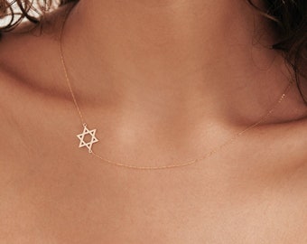 Sideways Star of David Necklace in 14K Solid Gold | Star of David Necklace for Women | Star Necklace | 14k Gold Star of David Charm