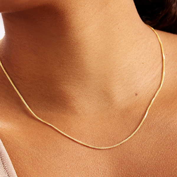 14k Solid Gold Wheat Chain • Gold Chain Necklace • Simple Chain Necklace • Vintage Chain • Unisex Chain Necklace • Yellow, Rose, White Gold