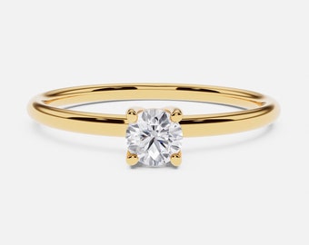 Diamond Solitaire Ring in 14K Solid Gold | Diamond Band Ring for Women | Simple Diamond Ring in 14k Gold (0.15, 0.20, 0.30, 0.40, 0.50 ct.)