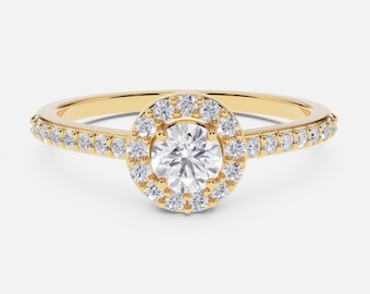 Diamond Halo Ring in 14K Solid | 14k Gold Diamond Rings for Women | Promise Ring | Halo Engagement Ring (0.30, 0.40, 0.50, 0.60, 0.70 ct.)