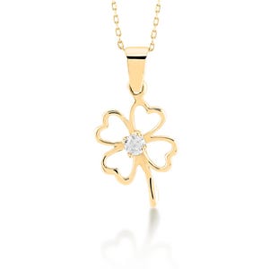14k Solid Gold Four Leaf Clover Anhänger Halskette / 14k Echt Gold Klee für Frauen