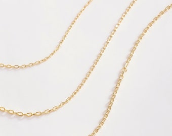 14k Solid Gold Simple Cable Chain Necklace - 14 Karat Basic Thick Cable Chain - Gold Layering Chain Necklace for Women - Thick Long Chain