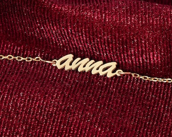 14K Solid Gold Cursive Name Bracelet | 14K Real Gold Italic Name Bracelet | 14K Gold Dainty Gold Jewelry for Women | Custom Gifts