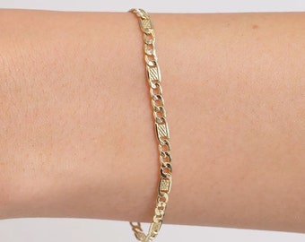 14k Solid Gold Figaro Chain Bracelet • Twisted Chain Bracelet •Layering Bracelet • Simple Chain Bracelet • Valentine's Day Gift for Women