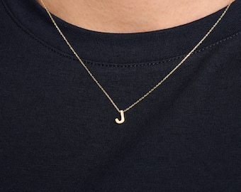 14k Solid Gold Initial Halskette für Frauen | 14k personalisierte Buchstaben-Anhänger-Halskette | 14k Echt Gelb Weiß oder Rose Gold Alphabet Halskette