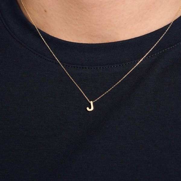 14k Solid Gold Initial Necklace for Women | 14k Personalized Letter Pendant Necklace | 14k Real Yellow White or Rose Gold Alphabet Necklace