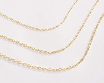 14k Solid Gold Simple Cable Chain Necklace - 14 Karat Basic Cable Chain - Gold Layering Chain Necklace for Women - Simple Chain for Men